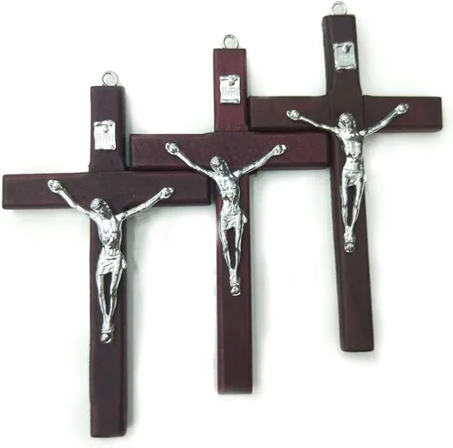 Vista 5 de Regalo católico para hombre y mujer, hecho a mano en Tierra Santa, Crucifijo de madera natural, Crucifijo de oración y celebración de cruz, colgante