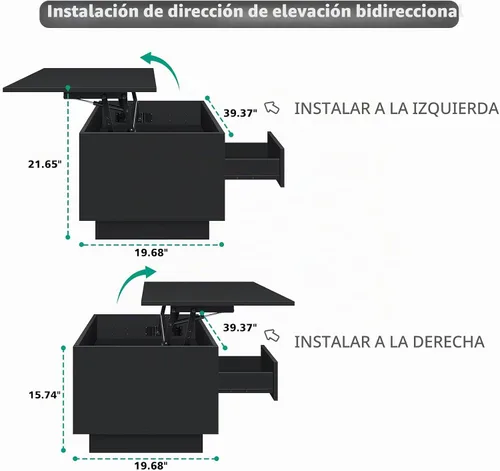 Vista 2 de HOMMPA - Mesa de café con tapa elevable de 40" con almacenamiento, mesa de centro LED moderna de alto brillo para sala de estar, mesa de té moderna