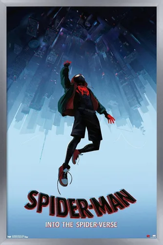 Vista 9 de Trends International Spider-Man de Marvel póster Into The Spider-Verse-Falling de 14.72 x 22.37 pulgadas, versión enmarcada en madera reutilizada