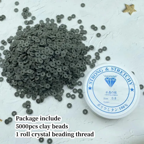 Vista 2 de 5000 cuentas de arcilla gris oscuro de arcilla polimérica Heishi cuentas espaciadoras planas redondas para pulseras, aretes, collares, manualidades
