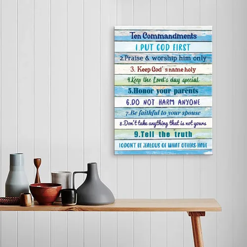 Vista 4 de LISTNGBO Arte de pared con los 10 mandamientos para niños, decoración de pared de diez mandamientos para niños, versículos de la Biblia, arte