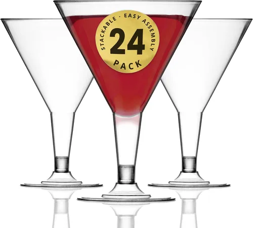 Vista 2 de DecorRack 24 vasos de Martini de plástico, 7 onzas, vasos en forma de V sin BPA copa de martini