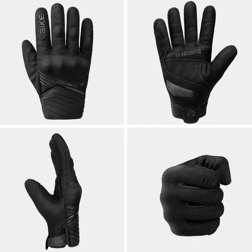 Vista 6 de INBIKE Guantes de invierno impermeables para motocicleta, con forro polar térmico, pantalla táctil, almohadilla de palma de TPR, amortiguación, Negro