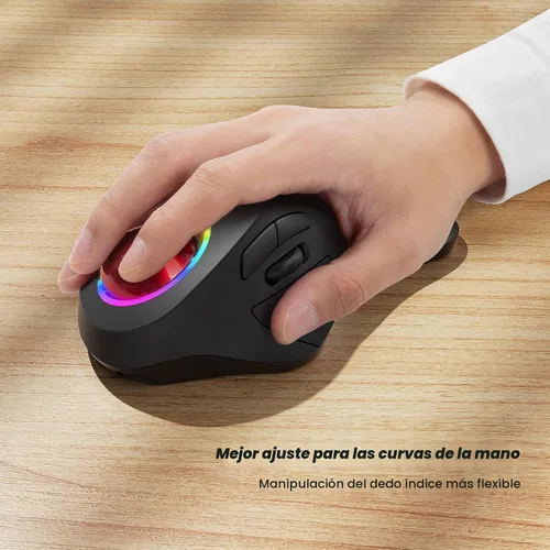 Vista 2 de Nulea M505B Ratón Trackball Inalámbrico, Ratón Ergonómico Recargable RGB Rollerball, Control Fácil con Dedo Índice con 5 DPI Ajustables, Conexión