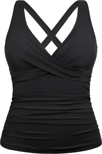 Vista 4 de Hilor Tankini con aros para mujer, con control de abdomen, sexy, cuello en V, cruzado, solo