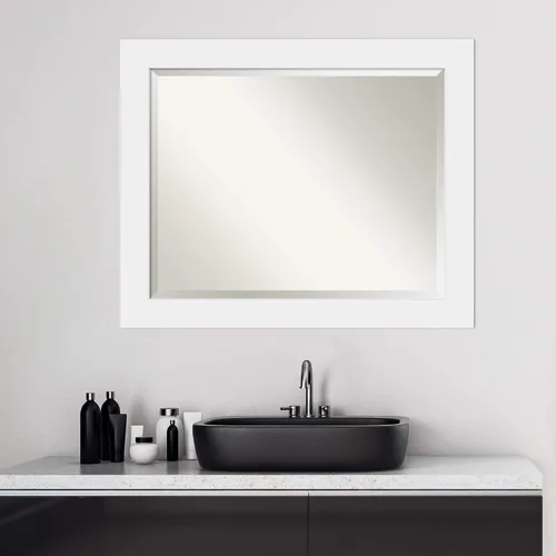 Vista 6 de Amanti Art Espejo de baño de madera, espejo de pared blanco Corvino para usar como espejo de tocador de baño sobre el fregadero (27 x 33 pulgadas)