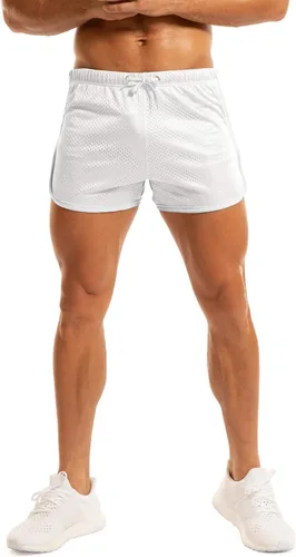 Vista 2 de Ouber Pantalones cortos ajustados para hombre, culturismo, entrenamiento, gimnasio, correr, pantalones cortos ajustados