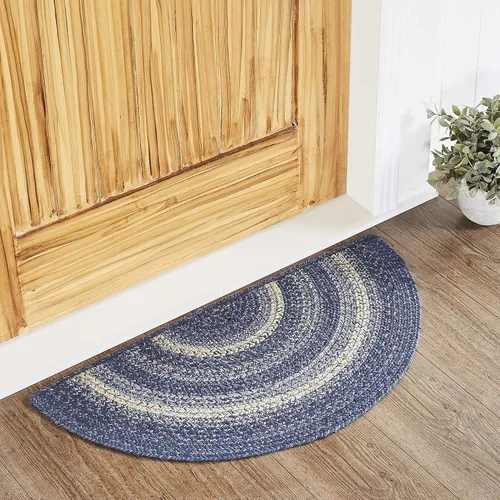 Vista 2 de VHC Brands Great Falls - Alfombra azul, mezcla de yute, medio círculo, azul blanco, 16.5 x 33 pulgadas