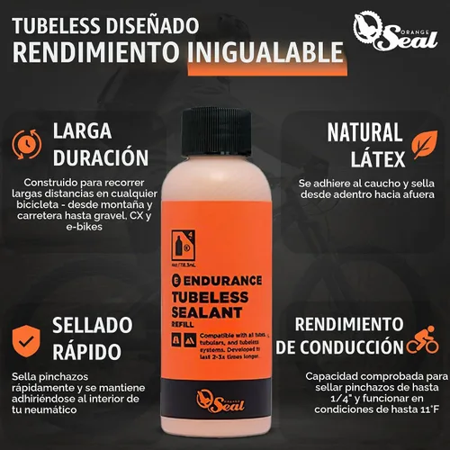 Vista 2 de Orange Seal - Sellador de neumáticos de bicicleta sin cámara de fórmula de resistencia Larga duración, sellado rápido para neumáticos