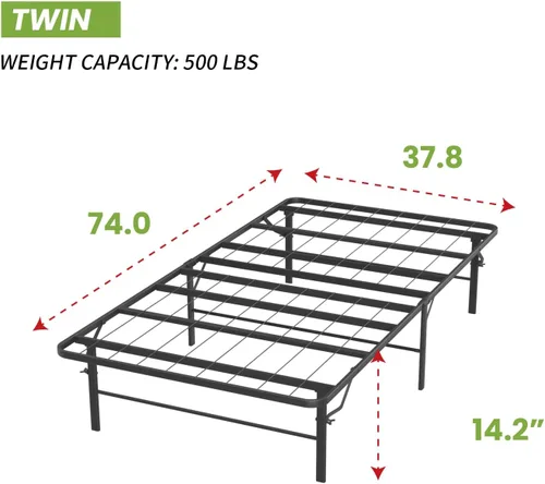 Vista 2 de PayLessHere Base de cama de metal plegable con plataforma de metal con soporte de hasta 1000 libras de listones de acero, soporte sin ruido, marco