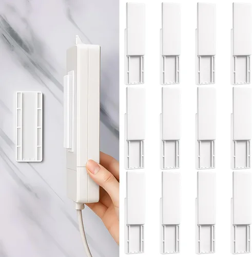 Vista 7 de Yinkin 6 Piezas Soporte para Regleta de Energía Autoadhesivo Protector de Regleta de Energía Montado en Pared Sin Perforación Sistema de Gestión