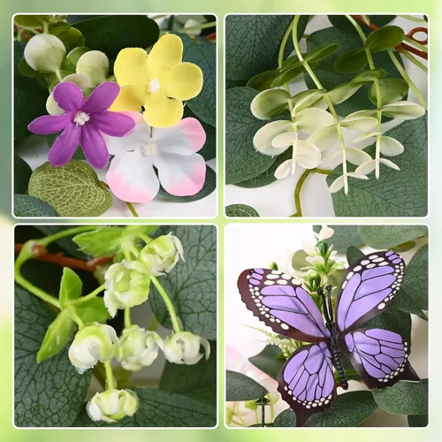 Vista 4 de Waipfaru 2 guirnaldas de eucalipto con margaritas 3D, guirnalda verde con flores, hojas de eucalipto artificiales de 5.9 pies, enredaderas