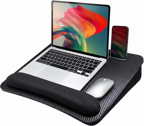 Vista 10 de HUANUO Escritorio de regazo para laptop, escritorio portátil con cojín de almohada, se adapta a portátiles de hasta 17 pulgadas, con tira Negro