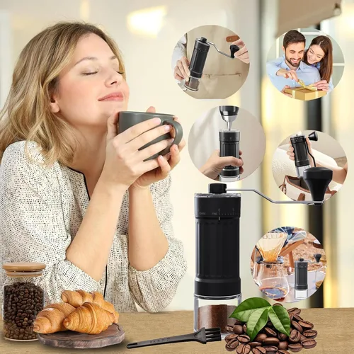 Vista 7 de Molinillo de café manual, molinillo de café cónico de cerámica de manivela, 40 velocidades, grosor ajustable externo para expreso, expreso, prensa