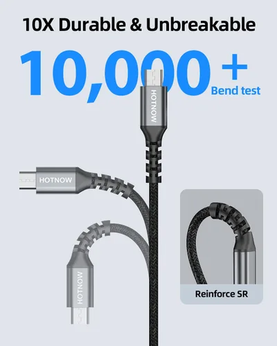 Vista 4 de Cable micro USB de 3 pies, 2 unidades, cable cargador Android USB 2.0 de sincronización de datos y cable trenzado de nailon de carga rápida