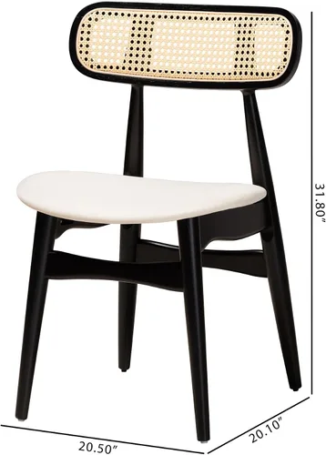 Vista 3 de Baxton Studio Tarana - Juego de 2 sillas de comedor, color crema/negro/marrón claro