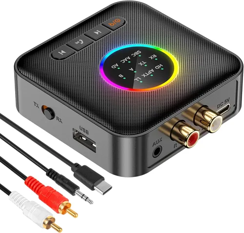 Vista 10 de Receptor transmisor Bluetooth aptX adaptativo/baja latencia/HD Bluetooth adaptador 5.2 compatible con 2 teléfonos AirPods, receptor de audio