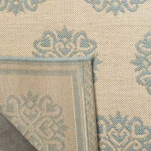 Vista 5 de SAFAVIEH Alfombra lavable al aire libre Linden Collection – 6 pies 7 pulgadas, cuadrada, crema y aguamarina, no desprende pelusa y fácil de limpiar
