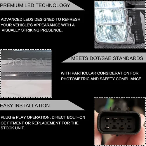 Vista 3 de VLAND Conjunto de Faros Compatible con GMC Sierra 2007-2013 1500HD 2500HD 3500HD, LED Completo, Plug-and-play, Cuenco Reflector