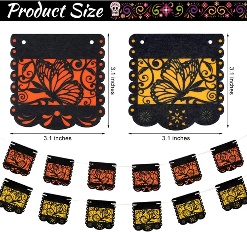 Vista 7 de Pancarta pequeña del Día de los Muertos con diseño de mariposa monarca mexicana, pancartas para fiesta de papel picado, Día de los Muertos