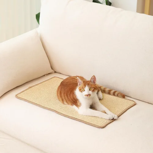 Vista 8 de FUKUMARU Paquete de 2 alfombrillas rascadoras para gatos, 19.6 x 11.8 pulgadas, almohadillas rascadoras de sisal natural para gatos