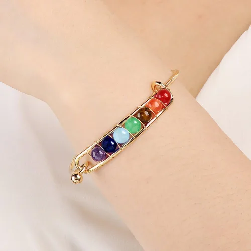 Vista 3 de Pulsera de meditación de 7 chakras con cristales de 0.236in y piedras de cristal de 0.236in