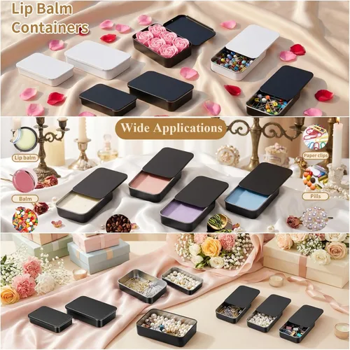 Vista 3 de Goodma 24-Pack contenedores de metal con tapa deslizante rectangular para dulces, joyas, manualidades, píldoras, bálsamo labial, kit