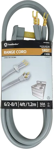 Vista 2 de Southwire 9014SW8809 Cable de alimentación de rango; 4 pies; terminales con brida de 1/4 pulgadas; enchufe plano; compatible con la mayoría