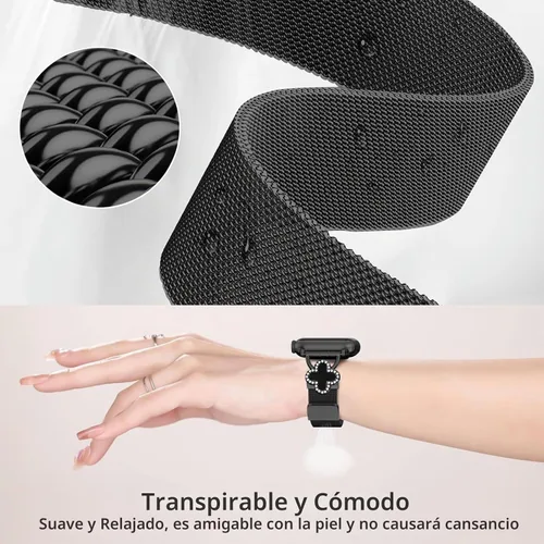 Vista 5 de Joyozy Correa delgada de metal compatible con Apple Watch de 38mm 40mm 41mm 42mm 44mm 45mm 46mm 49mm, correa magnética delgada con adornos