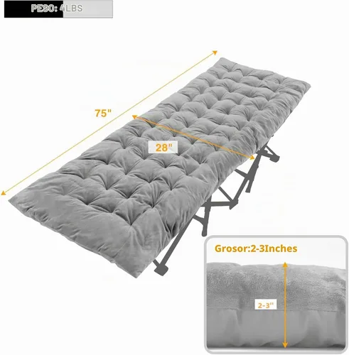Vista 2 de REDCAMP Folding Cot Pads for Sleeping Extra Thick, Soft Comfortable Velvet & Corduroy Cotton Camping Cot Mattress Pad for Backpacking Hiking, Black