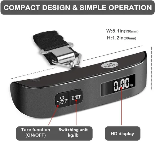 Vista 2 de Travel Inspira Báscula digital de equipaje con pantalla LCD de alerta de sobrepeso, 110 libras 110.2lbs de acero inoxidable