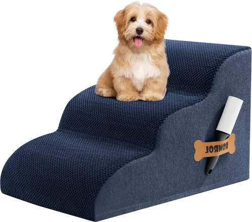 Vista 15 de Escaleras para perros Romrol, rampa para camas y sofás, escalones extra anchos para mascotas con cubierta duradera impermeable y antideslizante