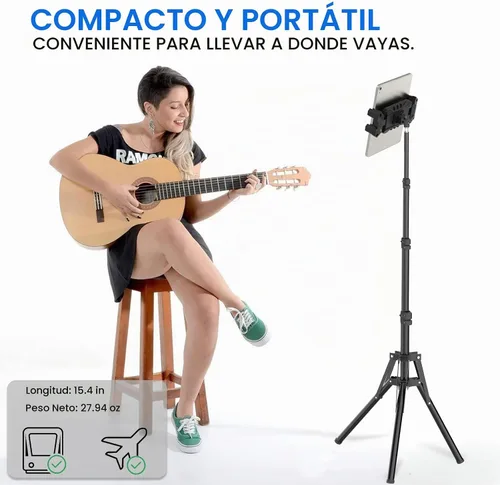 Vista 7 de Soporte de trípode para iPad, trípode ajustable de altura de 63 pulgadas para tableta, rotación de 360°, soporte para iPad mini/Air/Pro, teléfonos