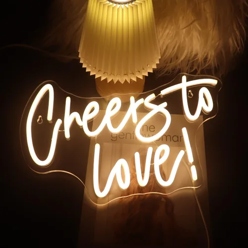 Vista 7 de QiaoFei Letrero LED de neón con texto en inglés «Cheers To Love» alimentado por USB con regulador de intensidad, luces de neón para habitación