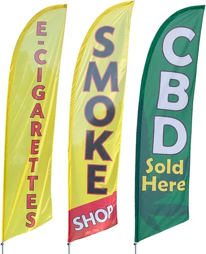 Vista 3 de Smoke Shop - Bandera de plumas de 3 unidades, incluye CBD vendido aquí, tiendas de humo y banderas de cigarrillos electrónicos, incluye 3 banderas