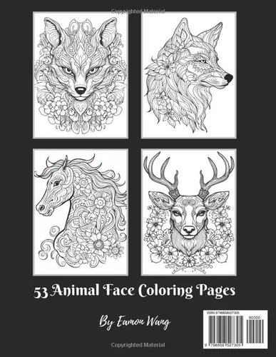 Vista 2 de Animal Faces with Flowers Coloring Book For Adults Stress Relieving with the Enchanting Fusion of 53 Animal Faces and Flowers Calming and Mindful