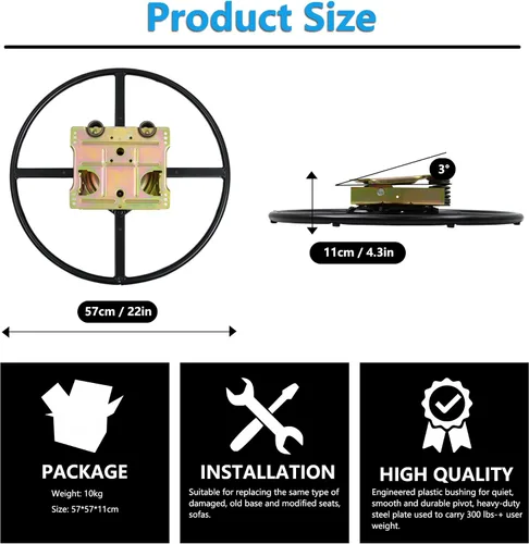 Vista 5 de Base de anillo reclinable de repuesto de 22 pulgadas con placa giratoria de 360 grados para balancín reclinable, accesorios de sofá, piezas