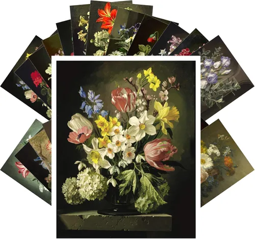 Vista 25 de PIXILUV Johann - Postales vintage (24 unidades), diseño de flores salvajes, jardín, aun vida, arte de pintura de museo antiguo, reimpresión