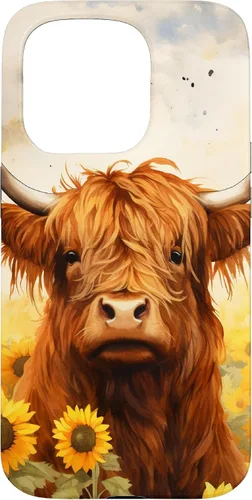 Vista 14 de Highland Cow Animal Lover Watercolor Sunflower Case for iPhone 17