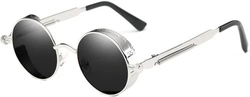 Vista 6 de Dollger Gafas de sol vintage Steampunk retro con marco circular redondo de metal