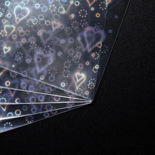 Vista 3 de 100 fundas holográficas con forma de corazón dulce, lindo protector de tarjeta Holo brillante para Kpop Idol/TCG/CCG tamaño estándar/cubierta