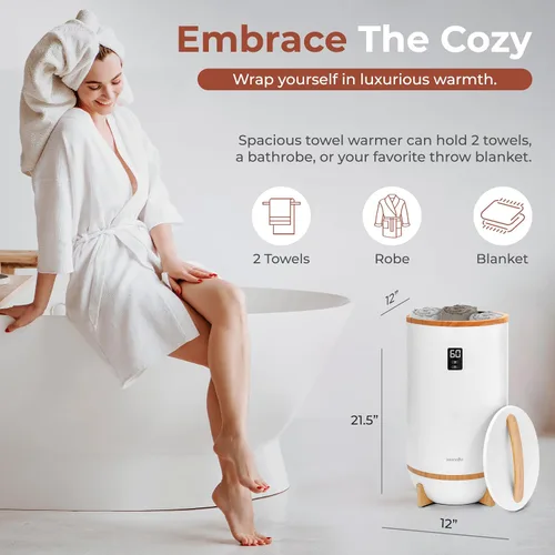 Vista 2 de SereneLife Calentador de toallas y mantas: calentador de toallas portátil de un solo toque para baño, soporte de disco fragante, anillo LED