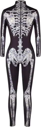 Vista 4 de Selowin - Overol para disfraz de Halloween con estampado de esqueleto, traje de gato, 1-skeleton, S
