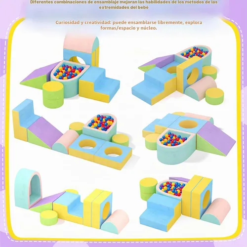 Vista 6 de Juguetes de escalada para niños pequeños para interiores, bloques de escalada de espuma para bebés de 6 piezas con pozo de bolas, juego suave