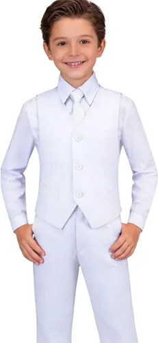 Vista 8 de Visaccy Traje formal para niños, traje de esmoquin ajustado para niños Traje negro corbata azul cuadros (4 piezas)