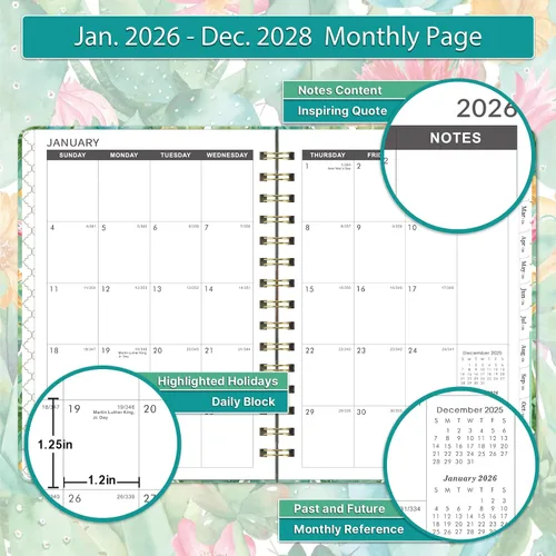Vista 3 de Agenda mensual 2026-2028, enero 2026 - diciembre 2028, agenda mensual de 3 años 2025-2028, 6.3 x 8.4 pulgadas, planificadores de 36 meses con tapa