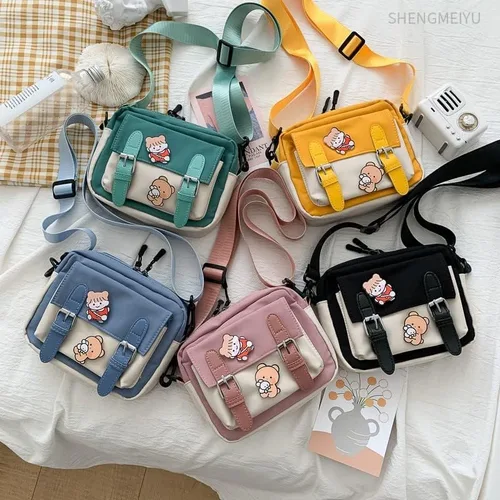 Vista 3 de Bonita bolsa de mensajero para la escuela, kawaii, bolso cruzado para mujer, Azul, Bandolera
