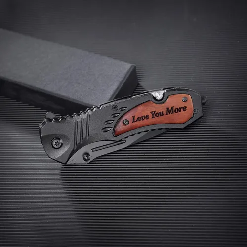 Vista 5 de Cuchillos personalizados para hombres, cuchillo de bolsillo grabado personalizado, idea de aniversario de madera para él, idea de Navidad para 51.2