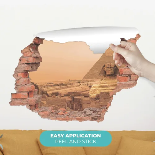 Vista 2 de Pirámide egipcia con efecto 3D I Peel and Stick Adhesivos de pared para sala de estar, dormitorio, decoración de pared I Calcomanía de pared