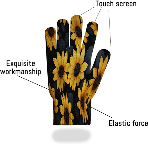 Vista 4 de Pétalos Amarillos - Guantes de invierno para correr para hombres y mujeres, compatibles con pantalla táctil para ciclismo, ciclismo, deportes